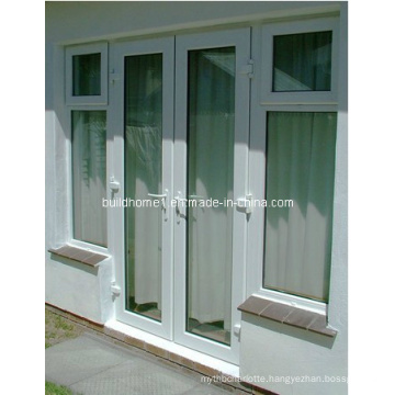 Light Blue Tinted Tempered Glass French Style Aluminium Doors